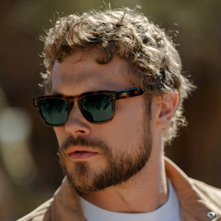 WearMe Pro WMP Eyewear – Men’s Polarized Rectangular Sunglasses: Thick Acetate Frame, Modern Style (Havana Tortoise/Smoke Green Gradient Lens)