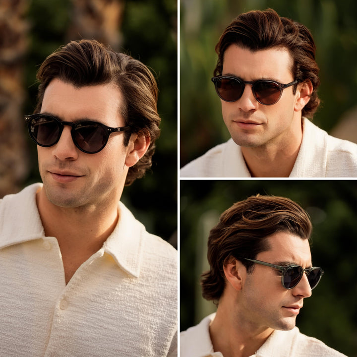 WearMe Pro WMP Eyewear - Men's Modern Geometric P-3 Round Retro Polarized Sunglasses, Lightweight Acetate Frame, Premium UV Protection (Brown Tortoise/Smoke Green Lens)