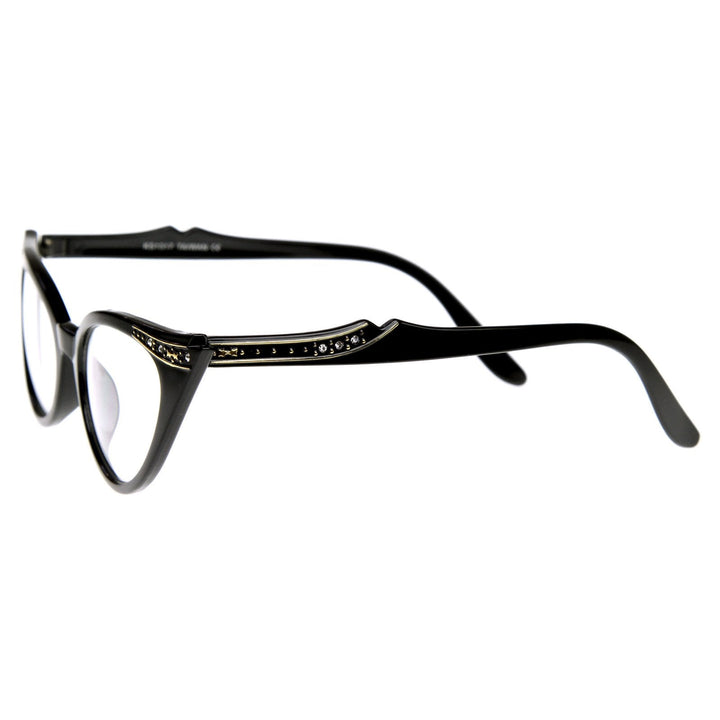 Vintage 1950s Fashion Clear Lens Glasses Rhinestones 8434