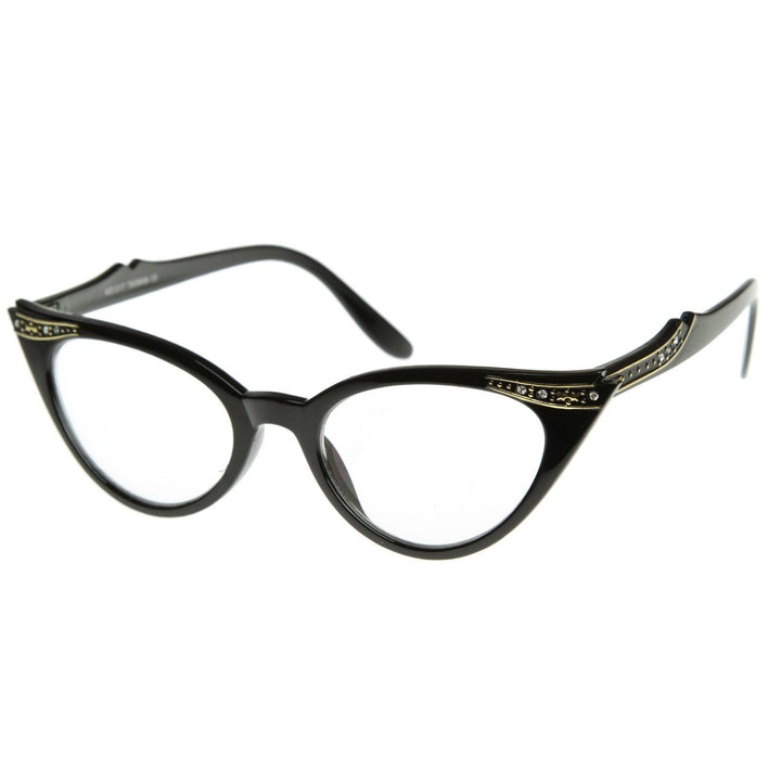 Vintage 1950s Fashion Clear Lens Glasses Rhinestones 8434