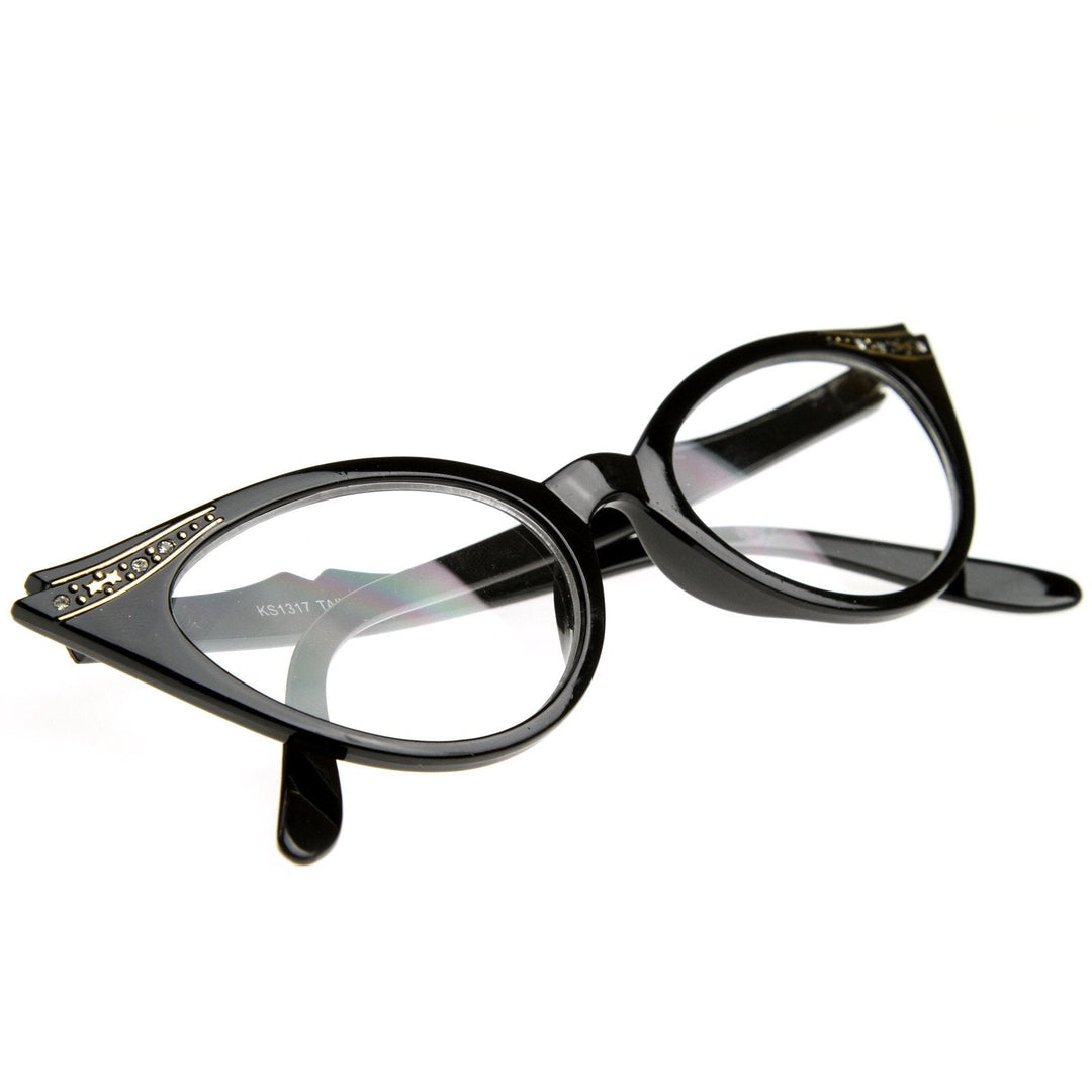 Vintage 1950s Fashion Clear Lens Glasses Rhinestones 8434