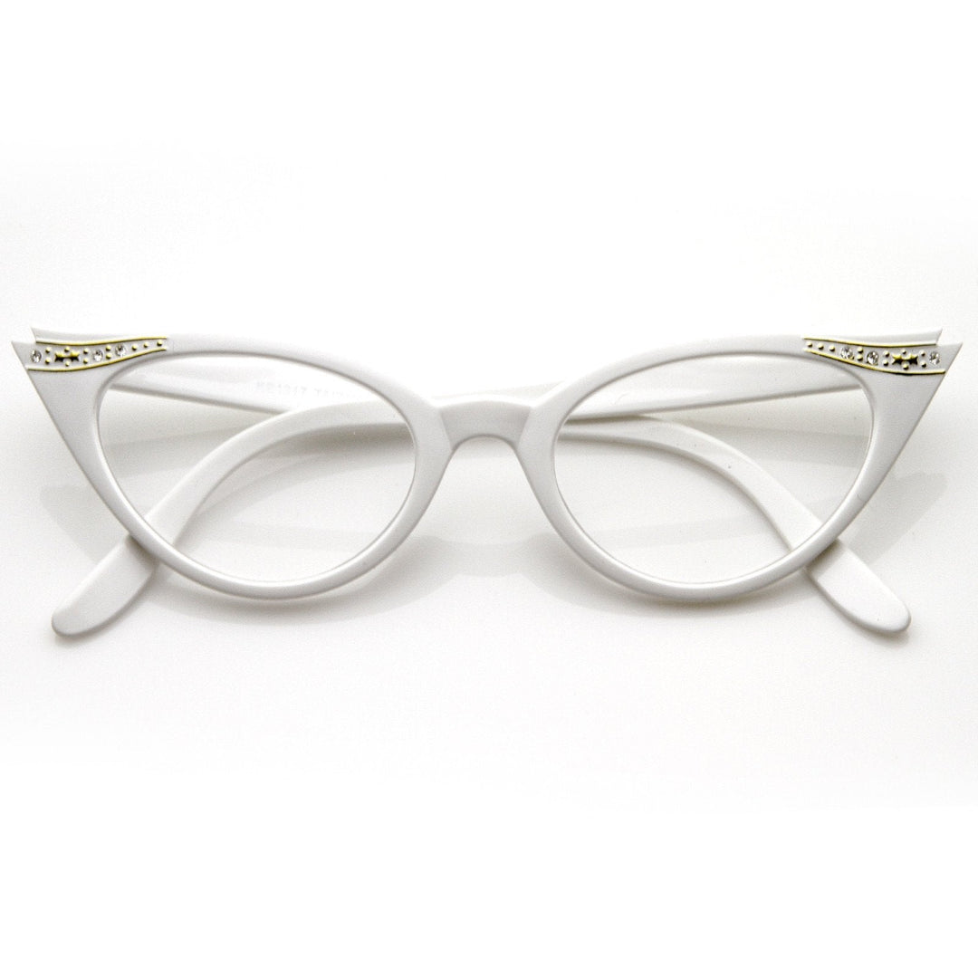 Vintage 1950s Fashion Clear Lens Glasses Rhinestones 8434