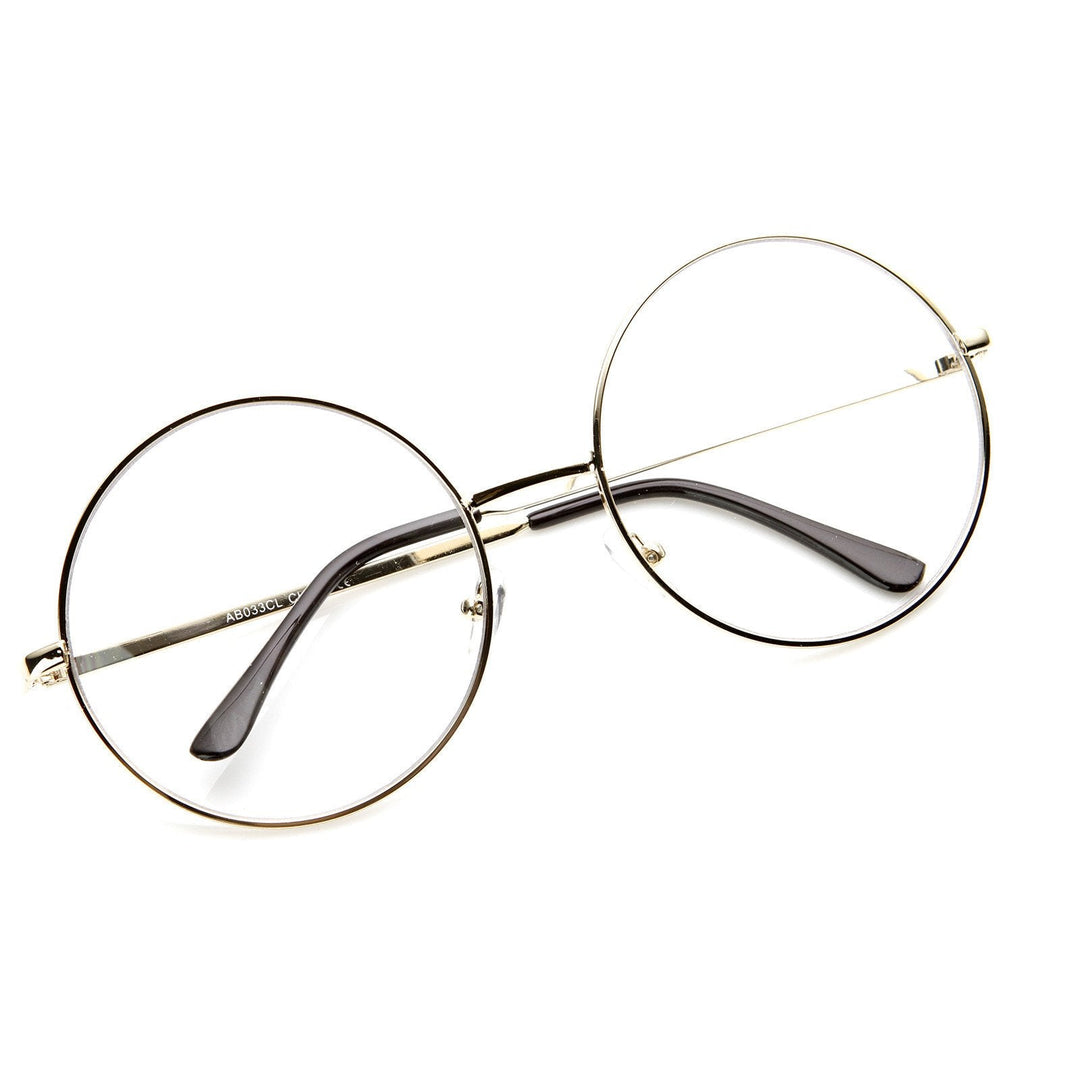 1920's Vintage Era Large Round Metal Clear Lens Glasses