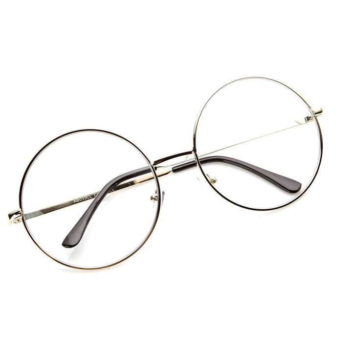 1920's Vintage Era Large Round Metal Clear Lens Glasses