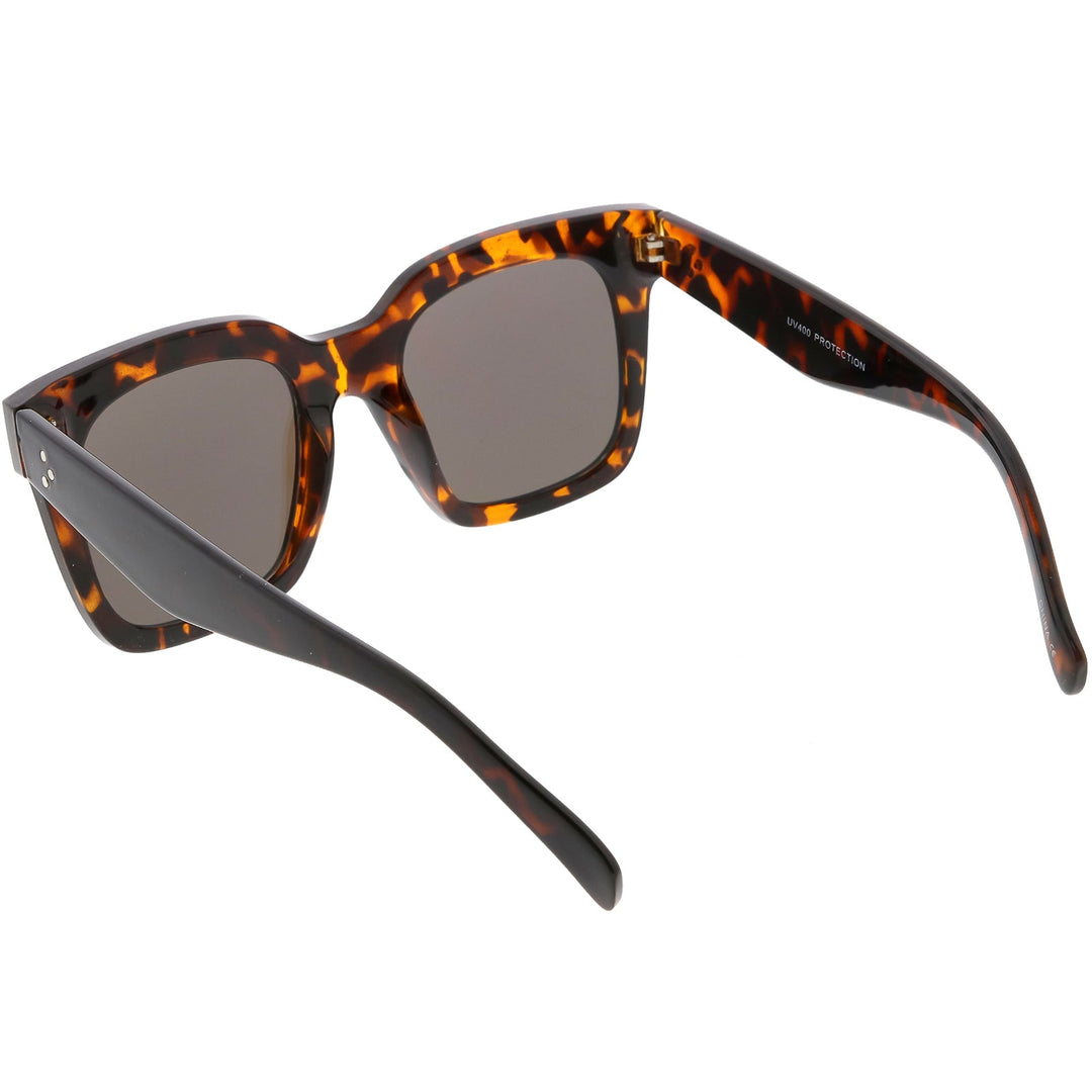 Bold Oversize Flat Mirror Lens Square Frame Horn Rimmed Sunglasses 50mm - A100