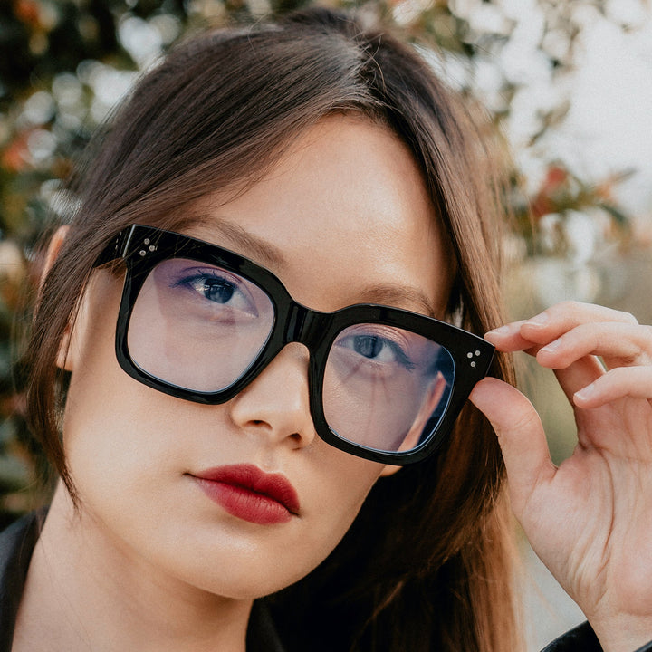 Bold Oversize Square Horn Rimmed Flat Lens Clear Glasses