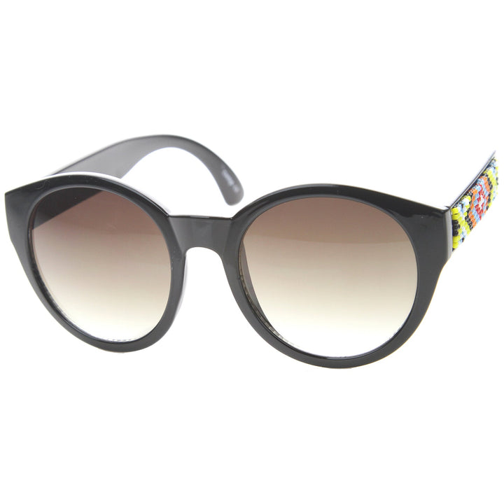Boho Native Print Bead Arm Accent Round Cat Eye Sunglasses