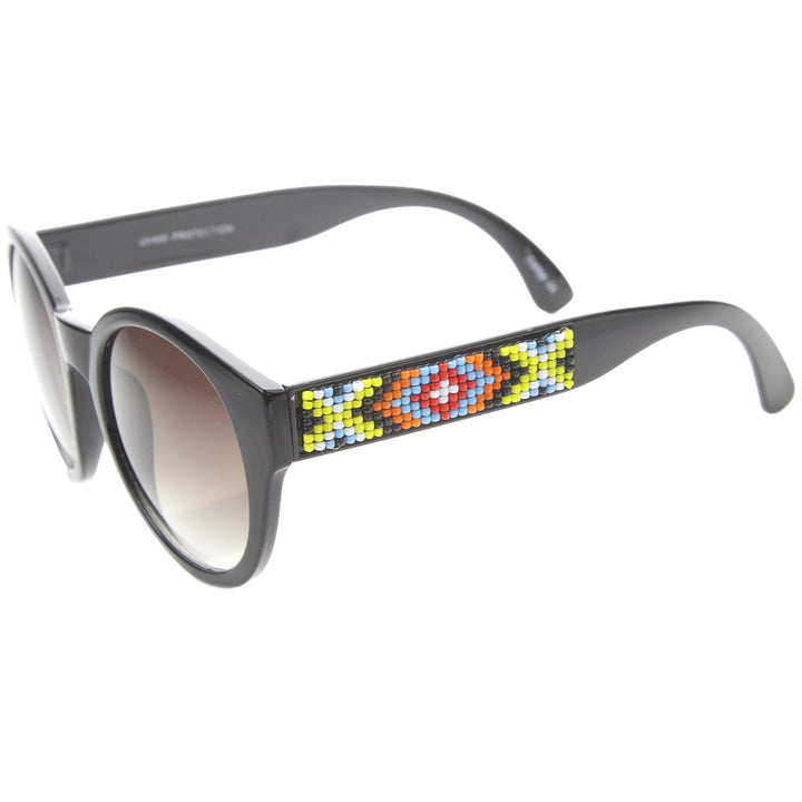 Boho Native Print Bead Arm Accent Round Cat Eye Sunglasses