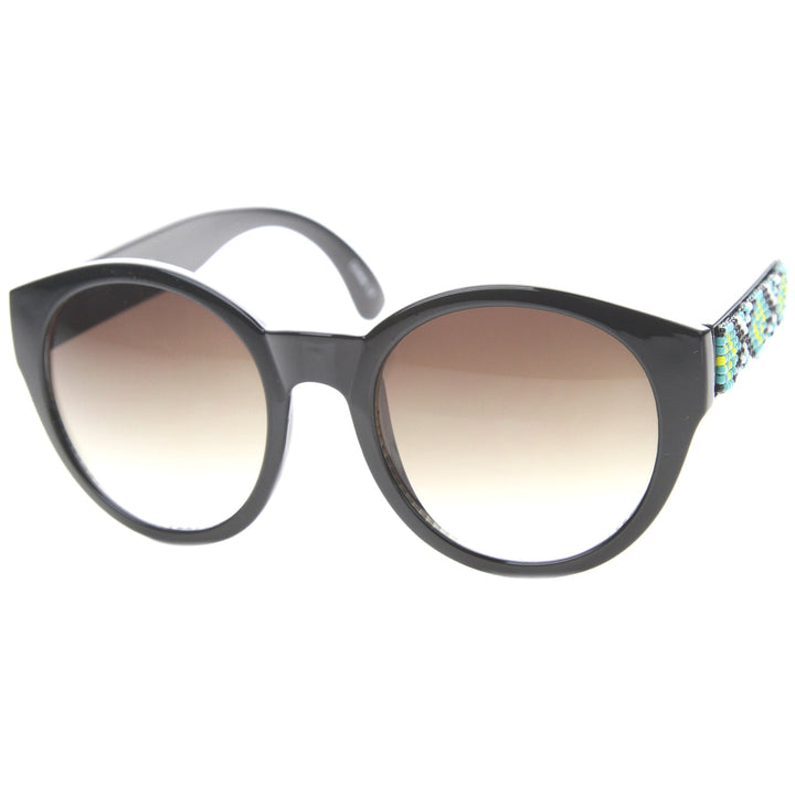 Boho Native Print Bead Arm Accent Round Cat Eye Sunglasses
