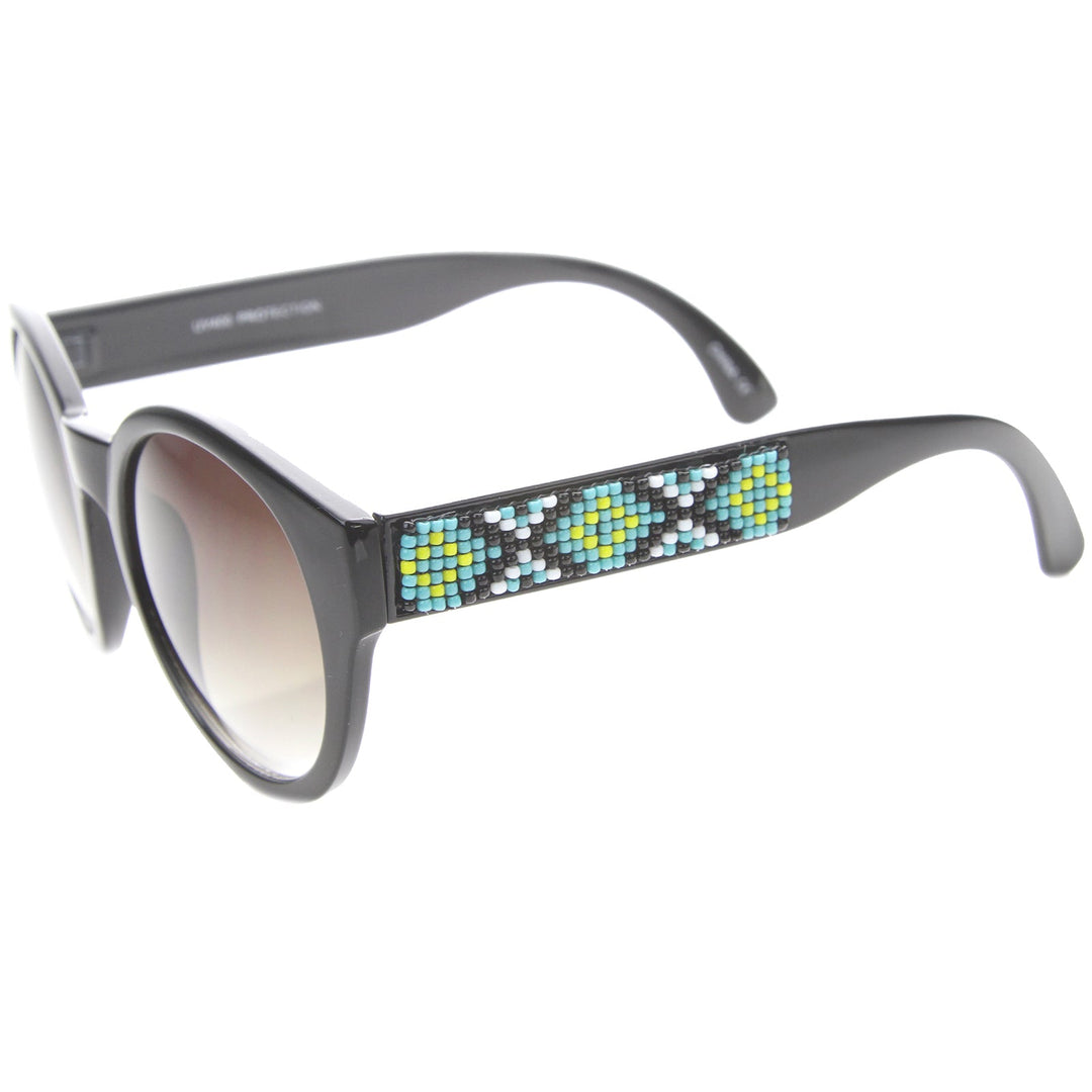 Boho Native Print Bead Arm Accent Round Cat Eye Sunglasses
