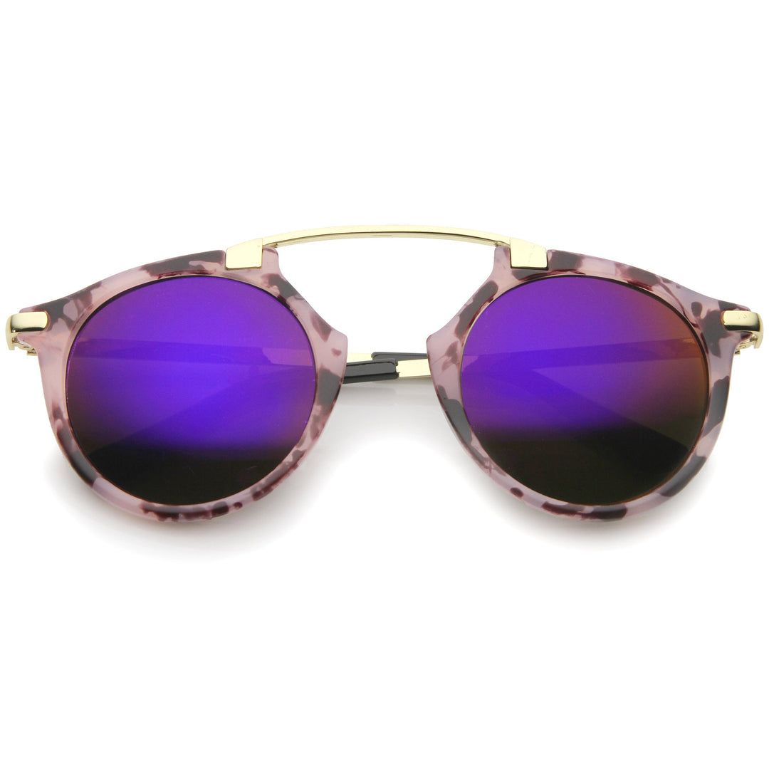 Arched Marble Pattern P3 Mirrored Lens Round Sunglasses A218