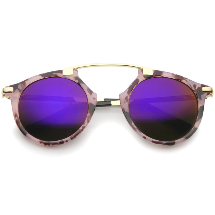 Arched Marble Pattern P3 Mirrored Lens Round Sunglasses A218