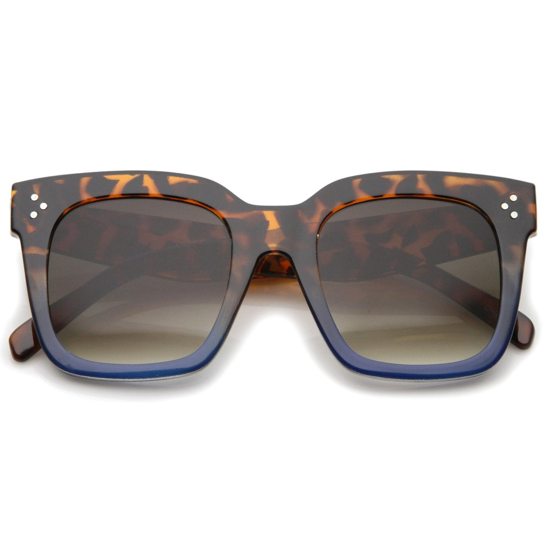 Bold Oversize Flat Mirror Lens Square Frame Horn Rimmed Sunglasses 50mm - A100