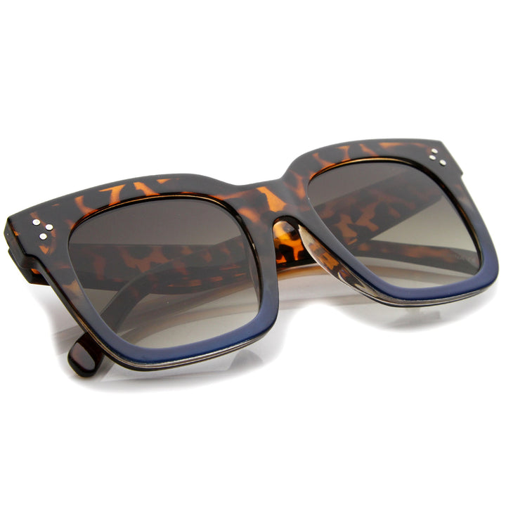 Bold Oversize Flat Mirror Lens Square Frame Horn Rimmed Sunglasses 50mm - A100