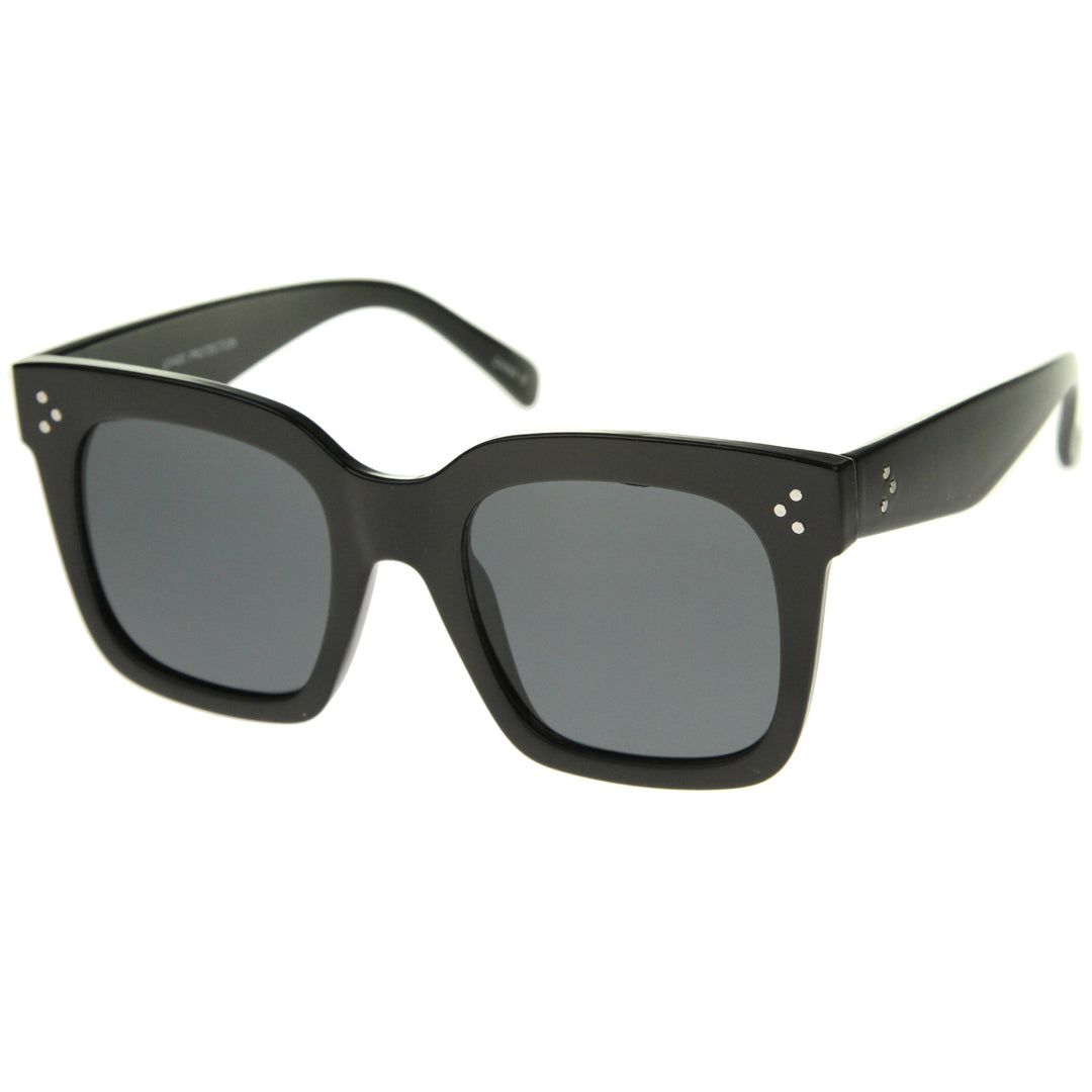 Bold Oversize Flat Mirror Lens Square Frame Horn Rimmed Sunglasses 50mm - A100