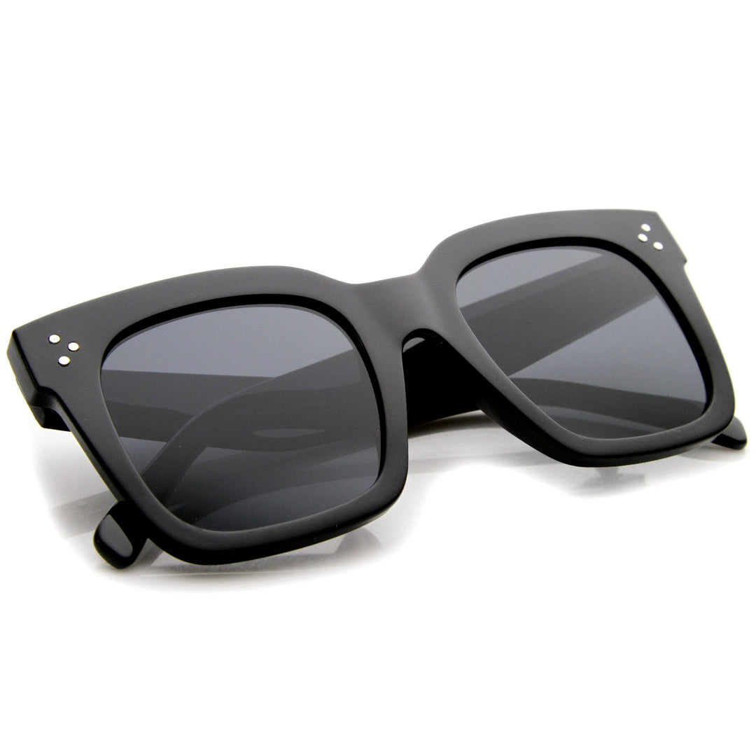 Bold Oversize Flat Mirror Lens Square Frame Horn Rimmed Sunglasses 50mm - A100