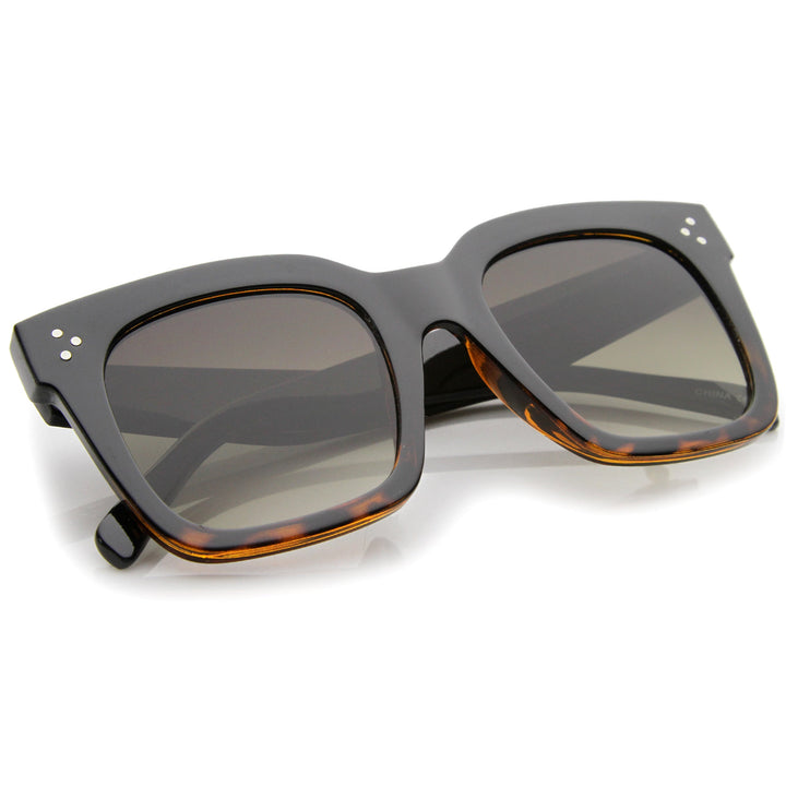 Bold Oversize Flat Mirror Lens Square Frame Horn Rimmed Sunglasses 50mm - A100