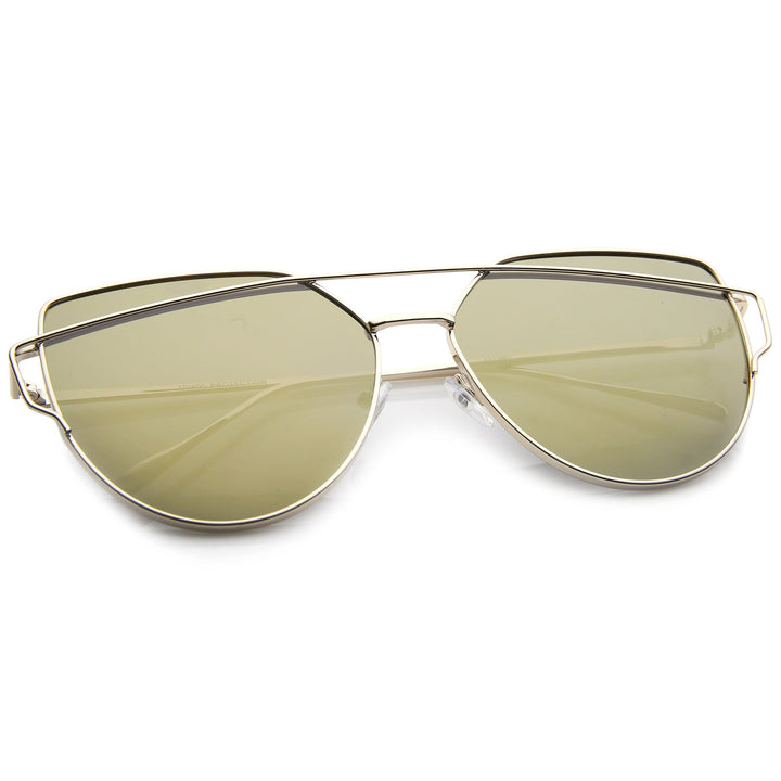 Oversize Thin Cross Brow Mirrored Flat Lens Sunglasses A545