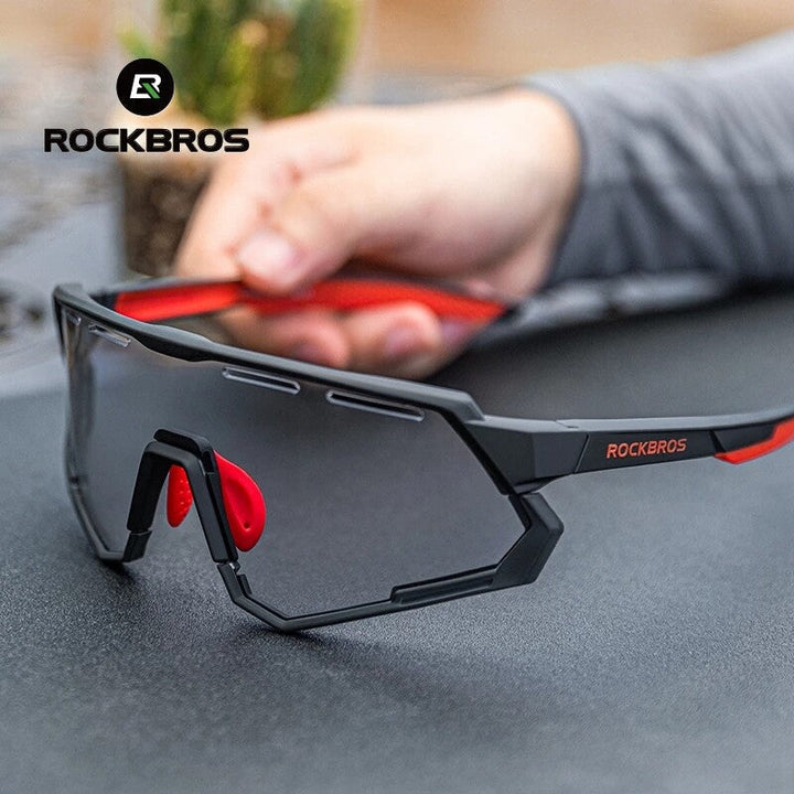 ROCKBROS Cycling Glasses Polarized Photochromic Sunglasses Riding Goggles 2 Lens
