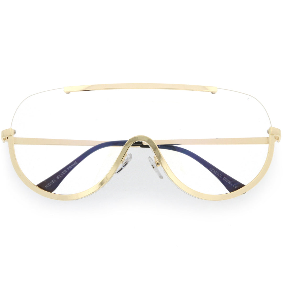 Oversize Semi Rimless Metal Trim Shield Blue Light Glasses C460
