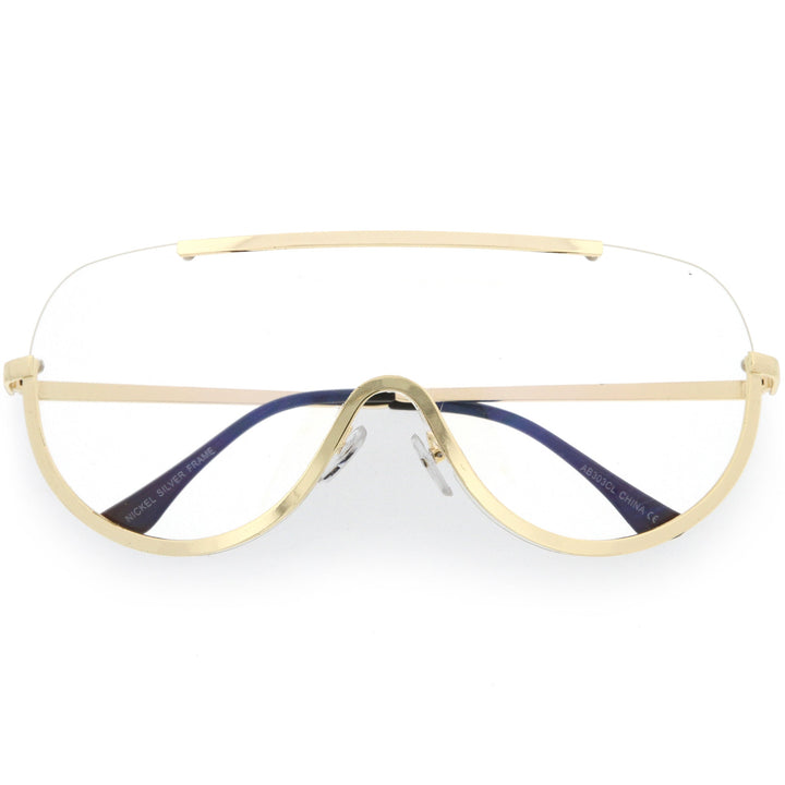 Oversize Semi Rimless Metal Trim Shield Blue Light Glasses C460