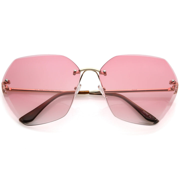 Oversize Rimless Beveled Gradient Lens Geometric Sunglasses C438