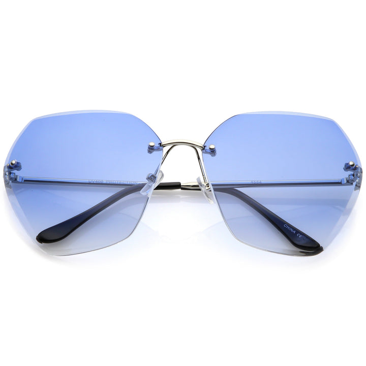 Oversize Rimless Beveled Gradient Lens Geometric Sunglasses C438