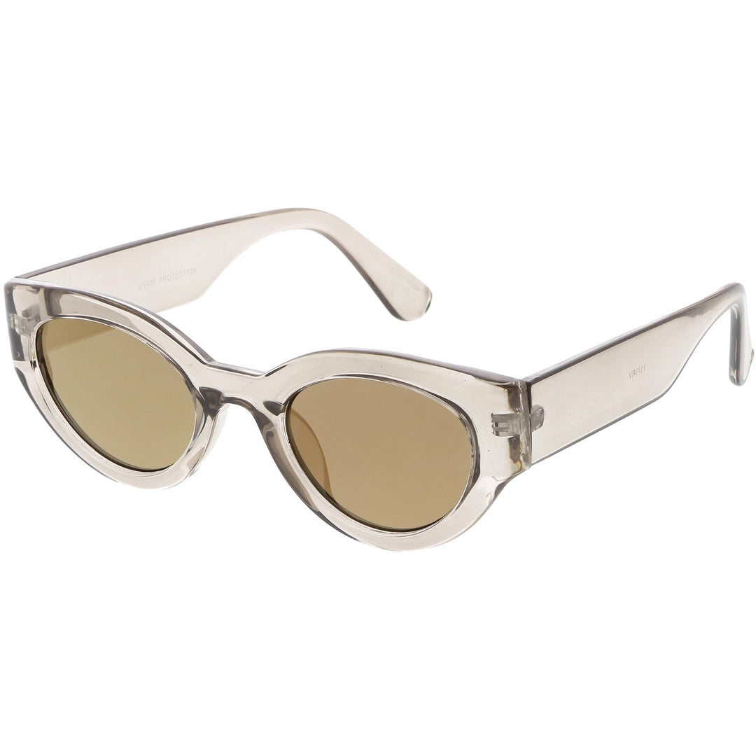 Bold Retro Fashion Oval Mirrored Flat Lens Sunglasses