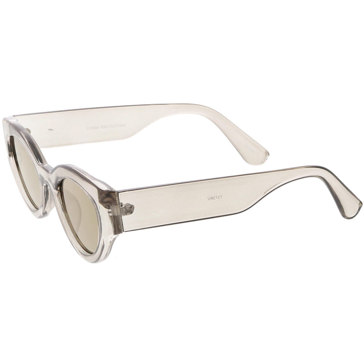 Bold Retro Fashion Oval Mirrored Flat Lens Sunglasses