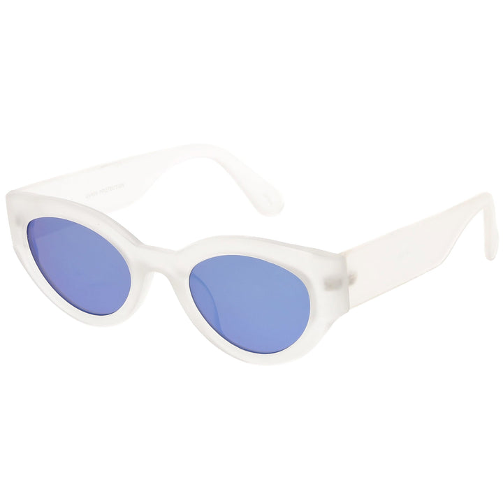 Bold Retro Fashion Oval Mirrored Flat Lens Sunglasses