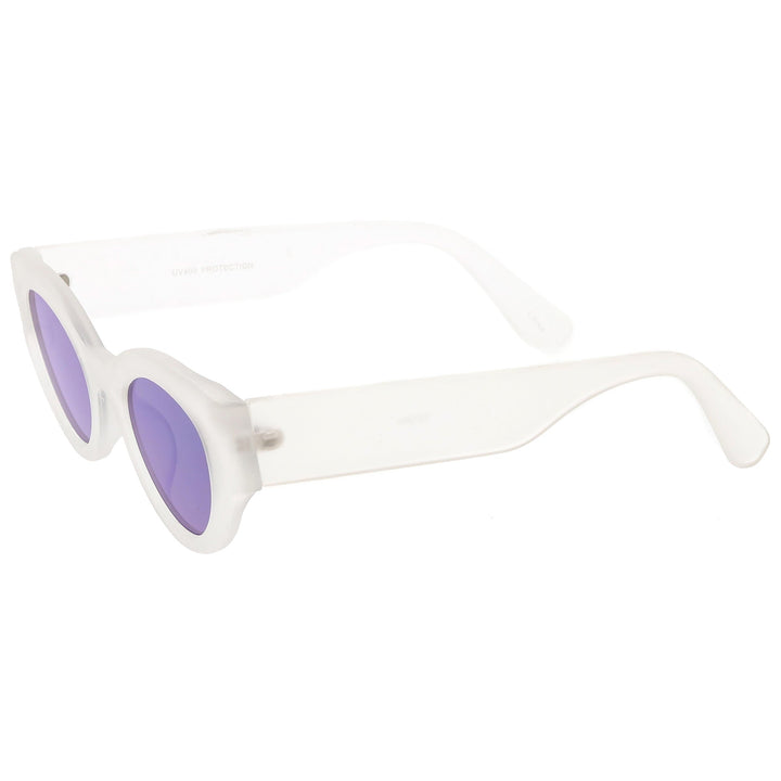 Bold Retro Fashion Oval Mirrored Flat Lens Sunglasses