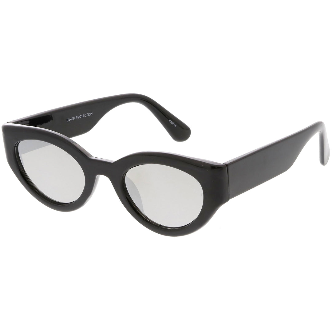 Bold Retro Fashion Oval Mirrored Flat Lens Sunglasses