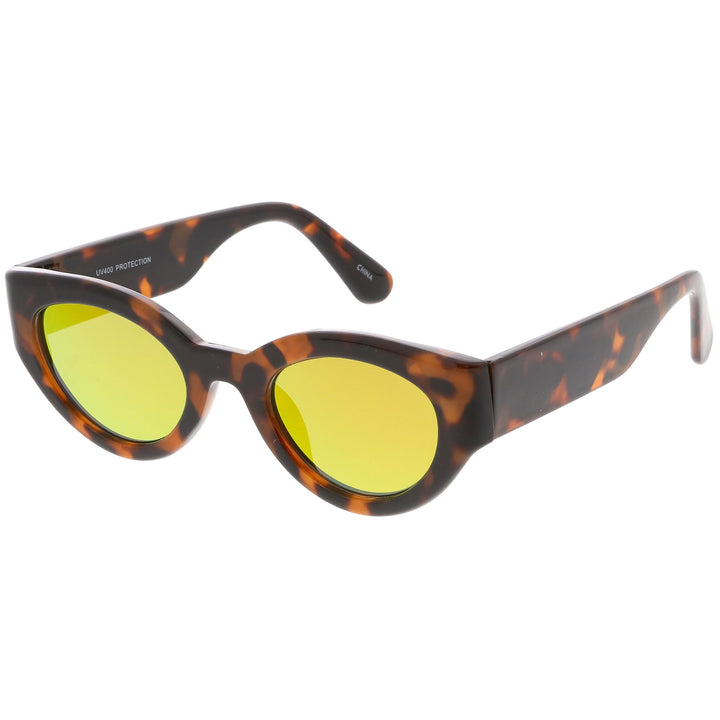 Bold Retro Fashion Oval Mirrored Flat Lens Sunglasses