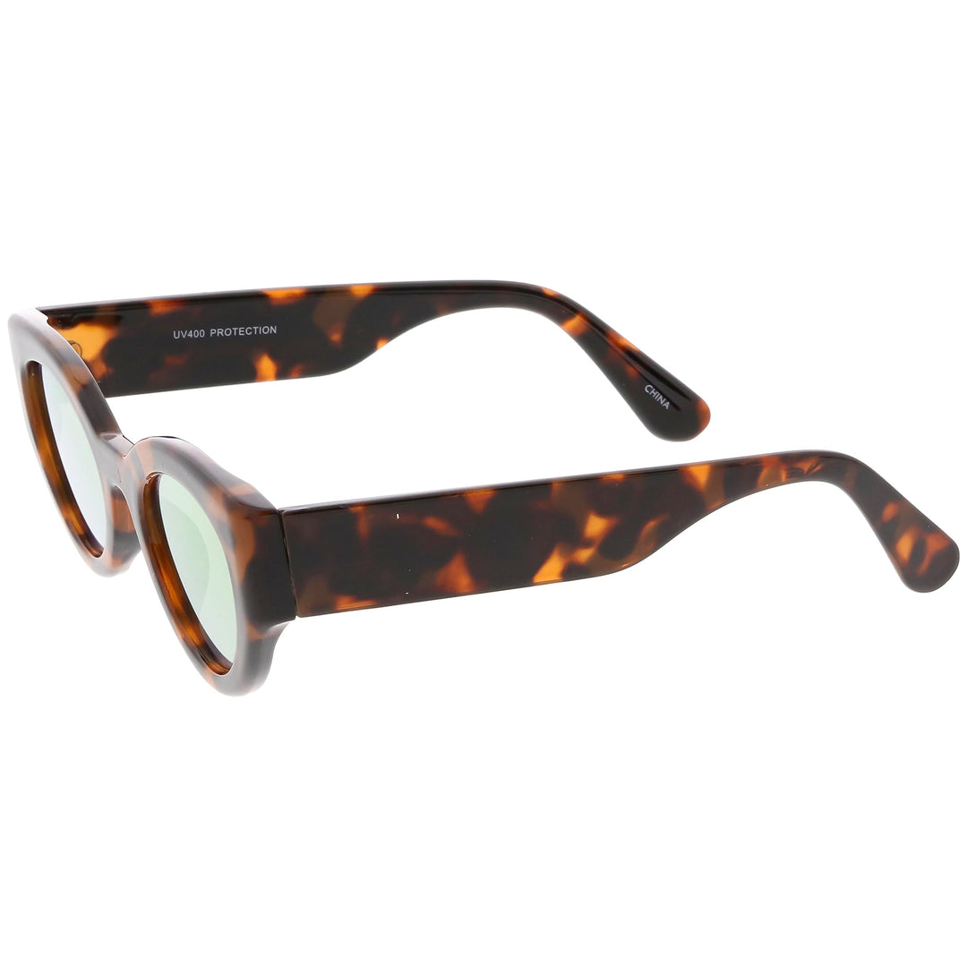 Bold Retro Fashion Oval Mirrored Flat Lens Sunglasses
