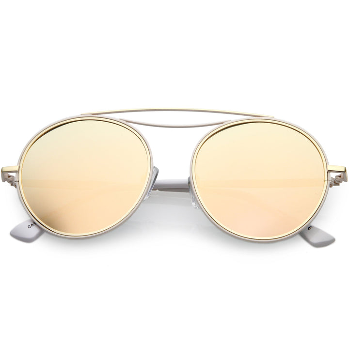 Retro Polarized Round Metal Aviator Mirrored Lens Sunglasses C821