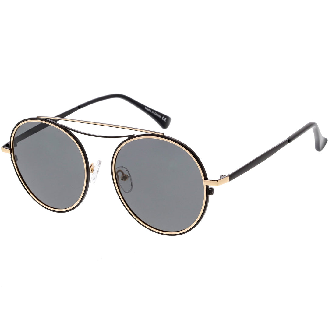 Retro Polarized Round Metal Aviator Mirrored Lens Sunglasses C821