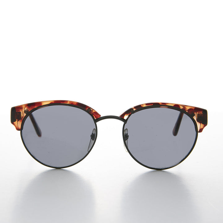 Round Half Frame Cat Eye Vintage Sunglasses - Carrie
