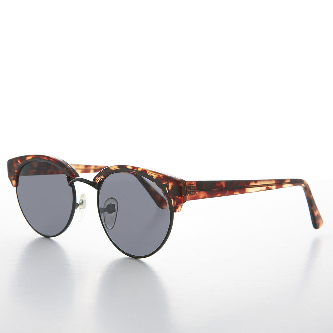 Round Half Frame Cat Eye Vintage Sunglasses - Carrie