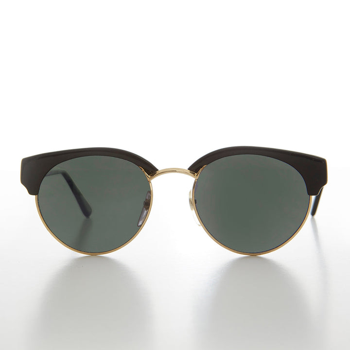 Round Half Frame Cat Eye Vintage Sunglasses - Carrie