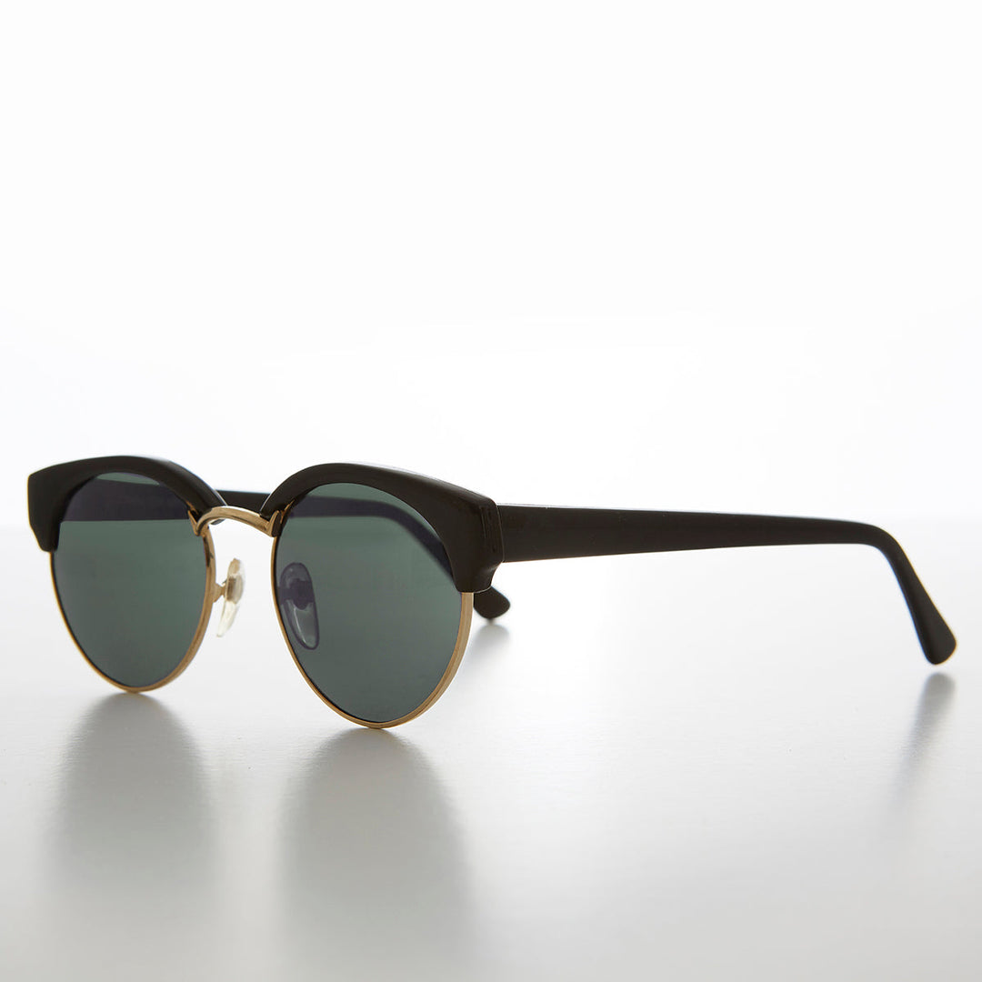 Round Half Frame Cat Eye Vintage Sunglasses - Carrie