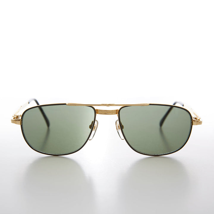 Gold Low Profile Fancy Aviator Vintage Sunglass - Ceaser