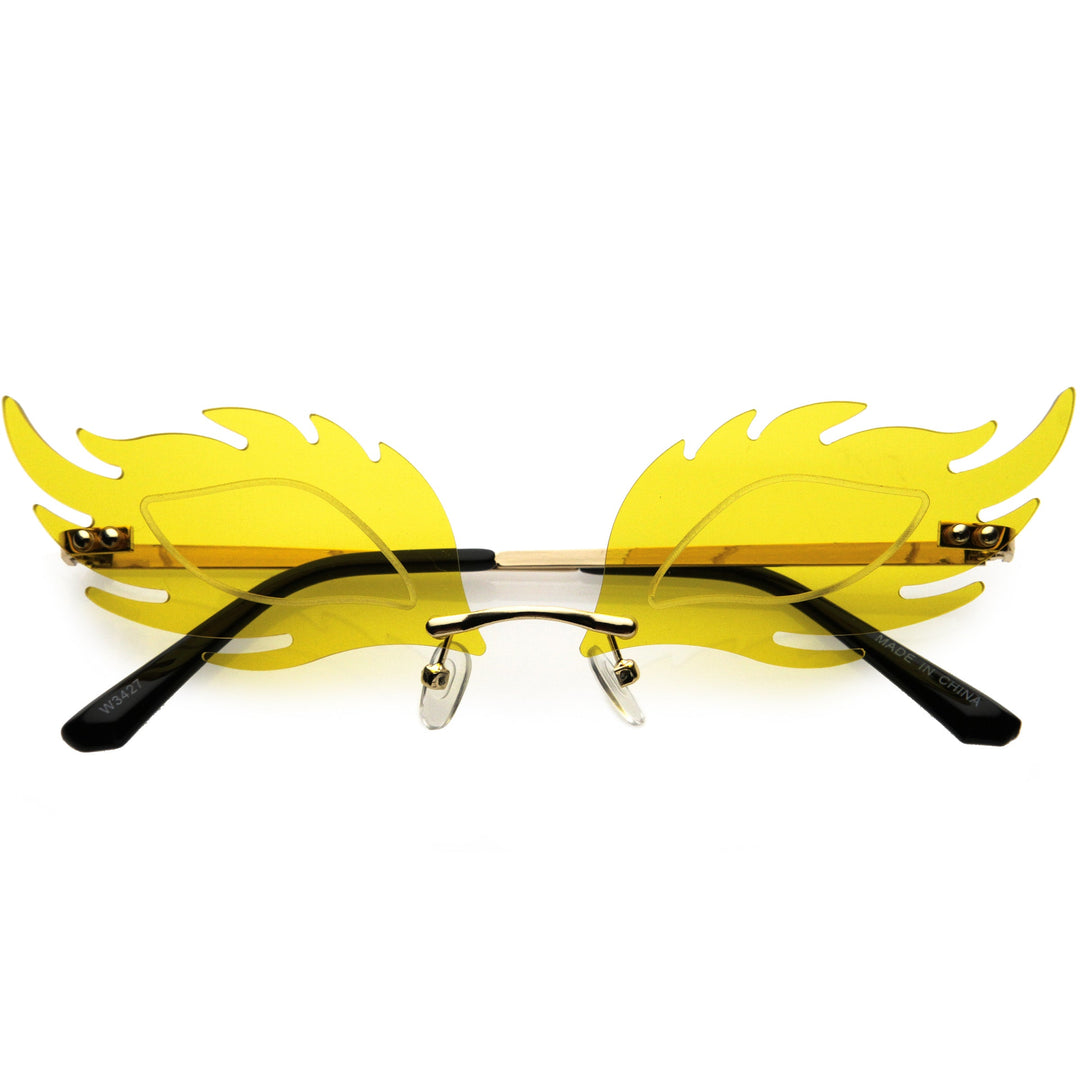 Aesthetically Elegant Fire Bevelled Masquerade Detail Flame Shaped Sunglasses D076