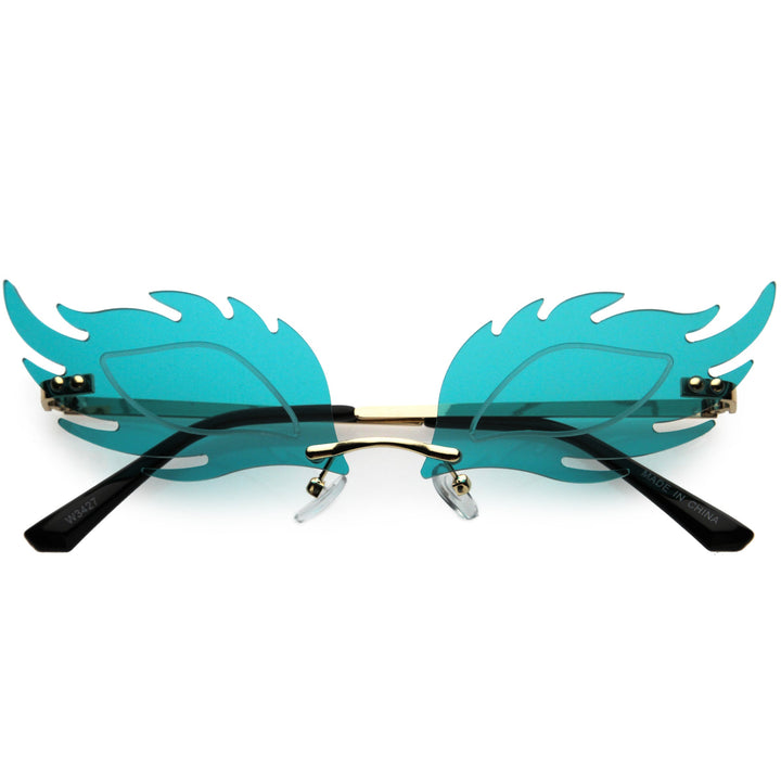 Aesthetically Elegant Fire Bevelled Masquerade Detail Flame Shaped Sunglasses D076