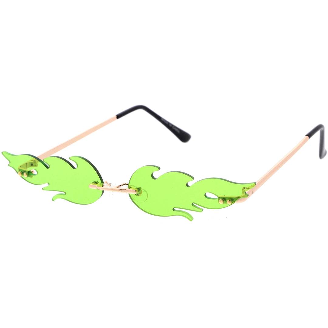 Bold Fire Flaming Shape Color Tinted Lens Rimless Flames Sunglasses D080