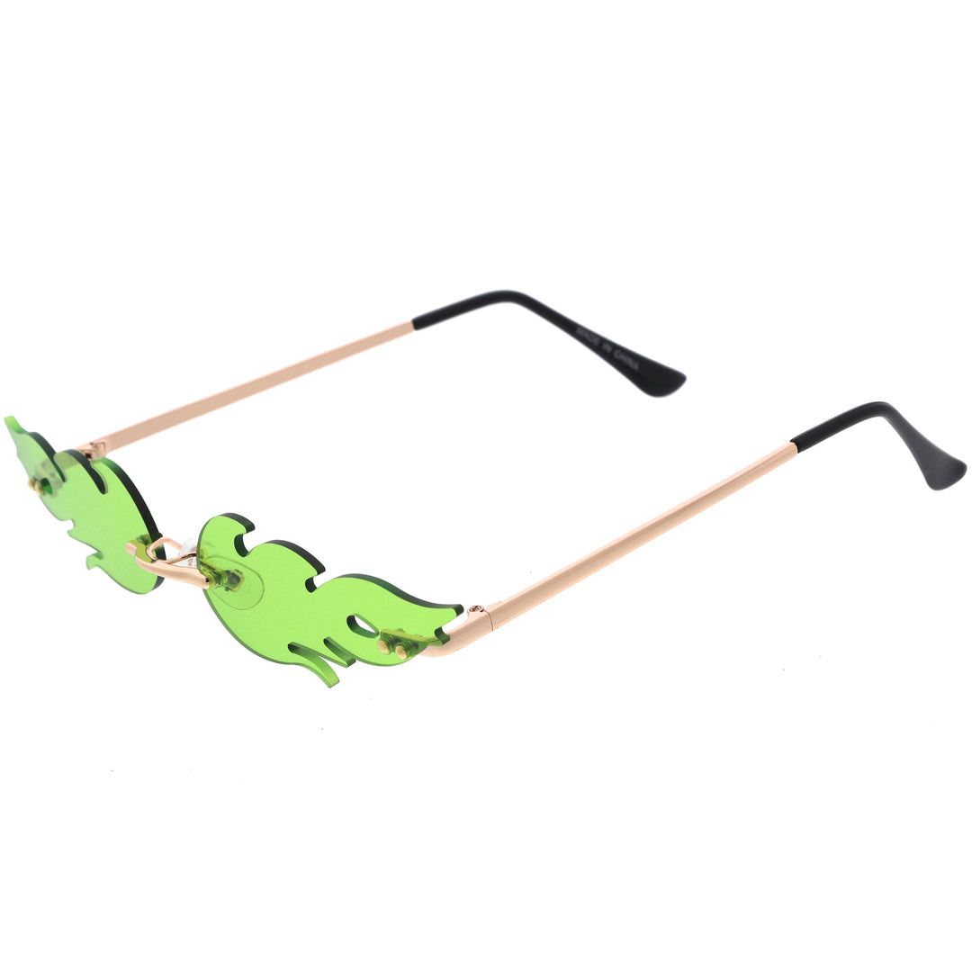 Bold Fire Flaming Shape Color Tinted Lens Rimless Flames Sunglasses D080