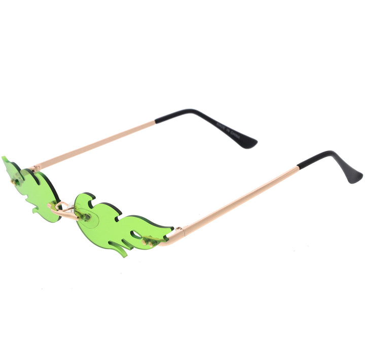 Bold Fire Flaming Shape Color Tinted Lens Rimless Flames Sunglasses D080