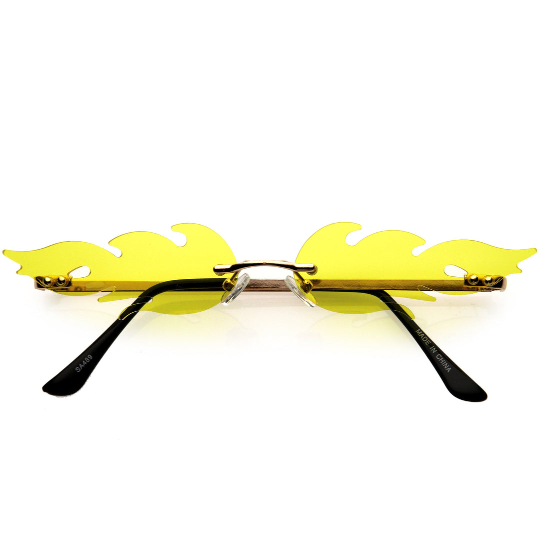 Bold Fire Flaming Shape Color Tinted Lens Rimless Flames Sunglasses D080