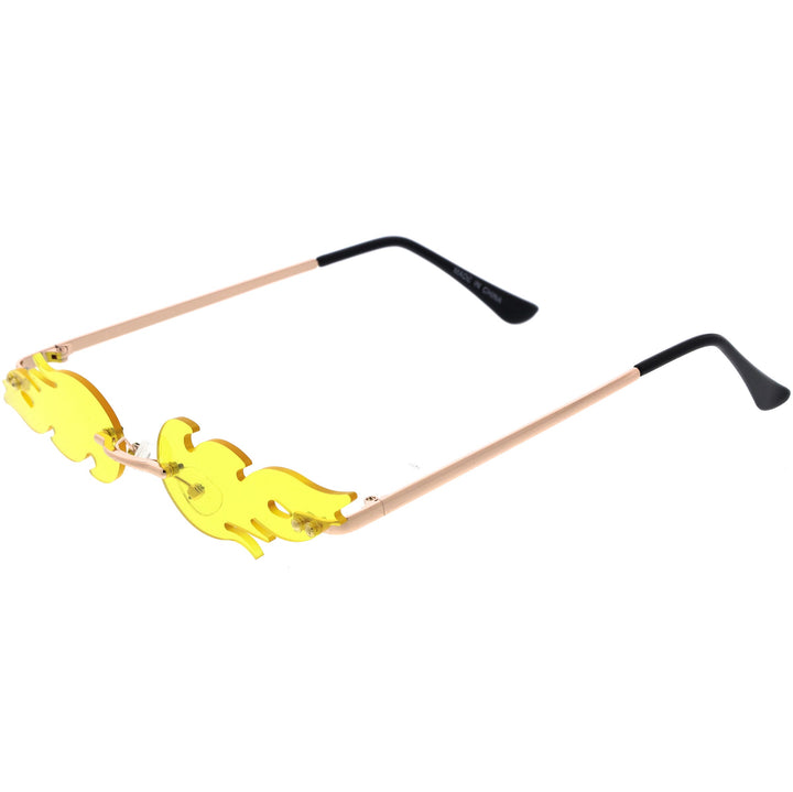 Bold Fire Flaming Shape Color Tinted Lens Rimless Flames Sunglasses D080