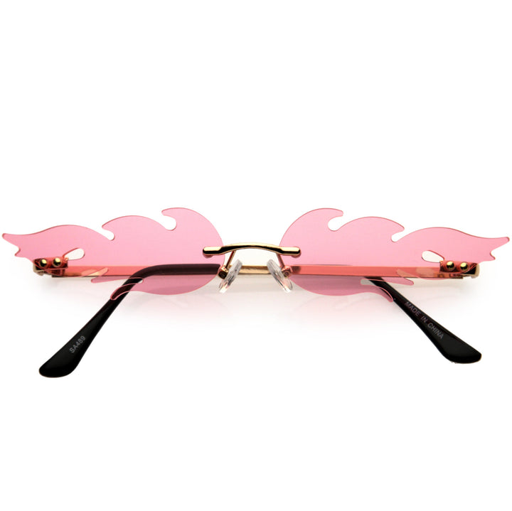 Bold Fire Flaming Shape Color Tinted Lens Rimless Flames Sunglasses D080