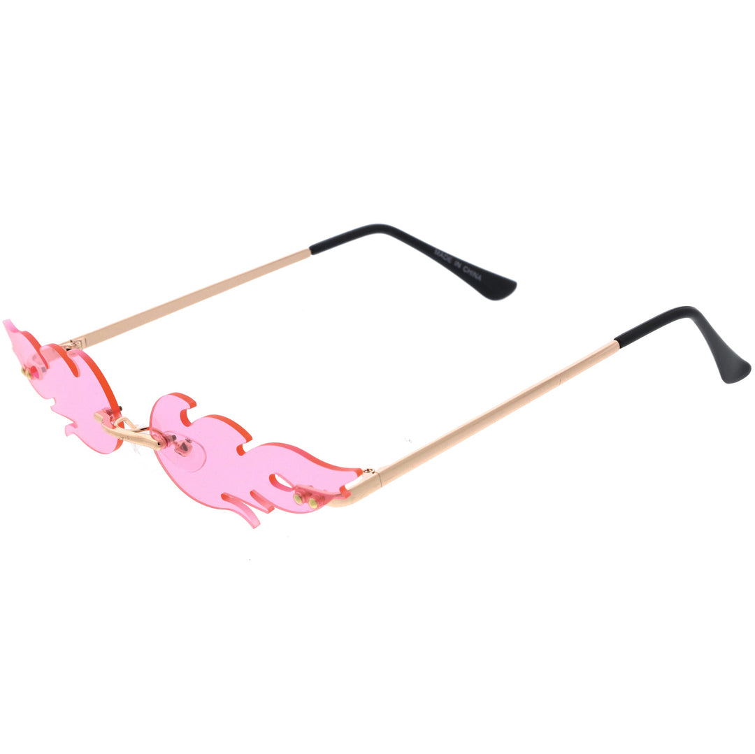 Bold Fire Flaming Shape Color Tinted Lens Rimless Flames Sunglasses D080